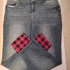 Maurices Blue Straight Leg Jeans with Plaid Detail